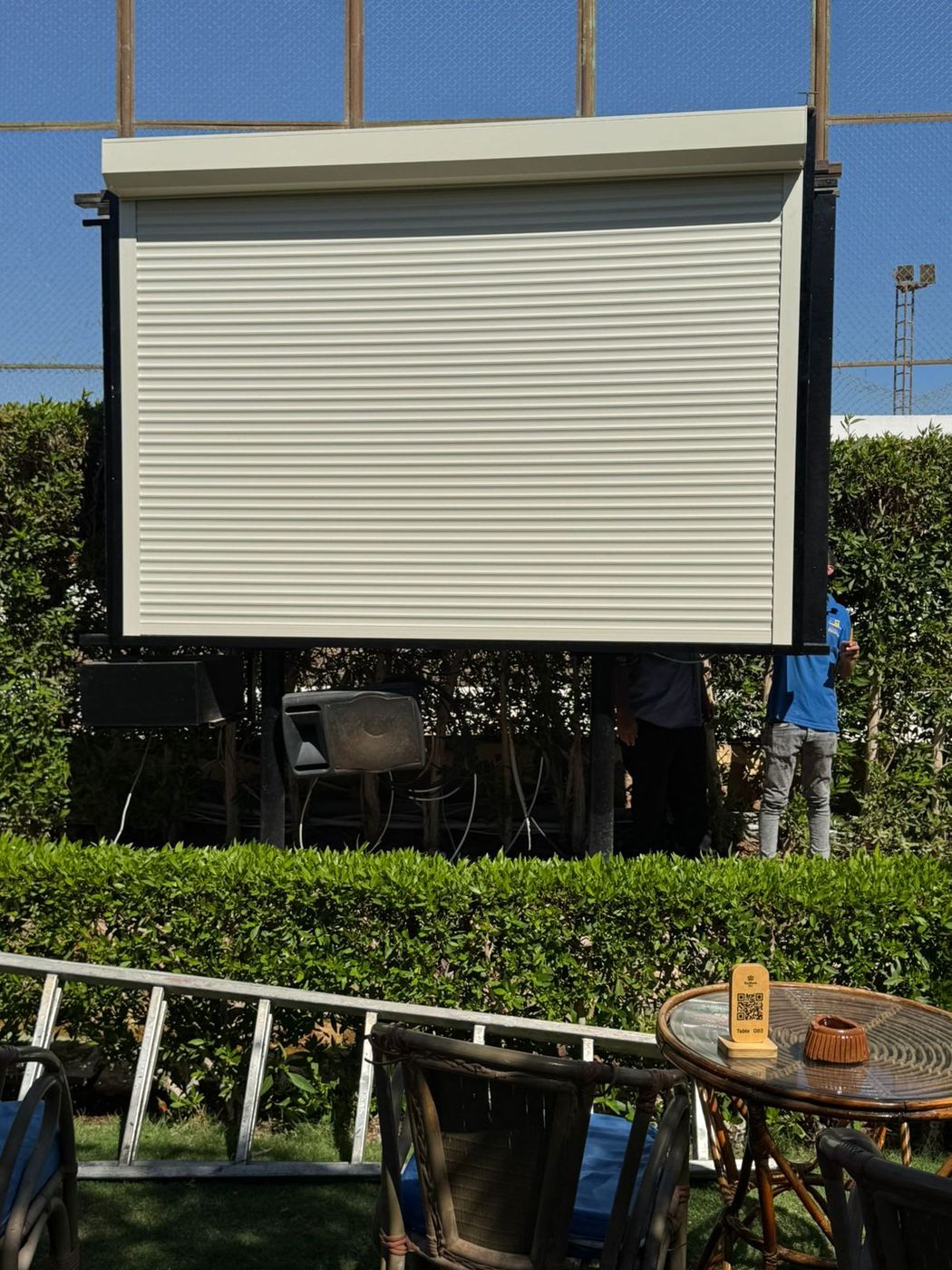 Closed shutter over the outdoor screen